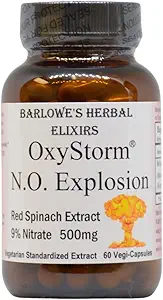 Barlowe's Herbal Elixirs OXYSTORM® N.O. Explosion | Red Spinach Extract 9% | Natural Nitric Oxide Booster | 500mg Per Capsule | 60 Vegan Capsules | No Oxalates, Stearate-Free, Glass Bottled