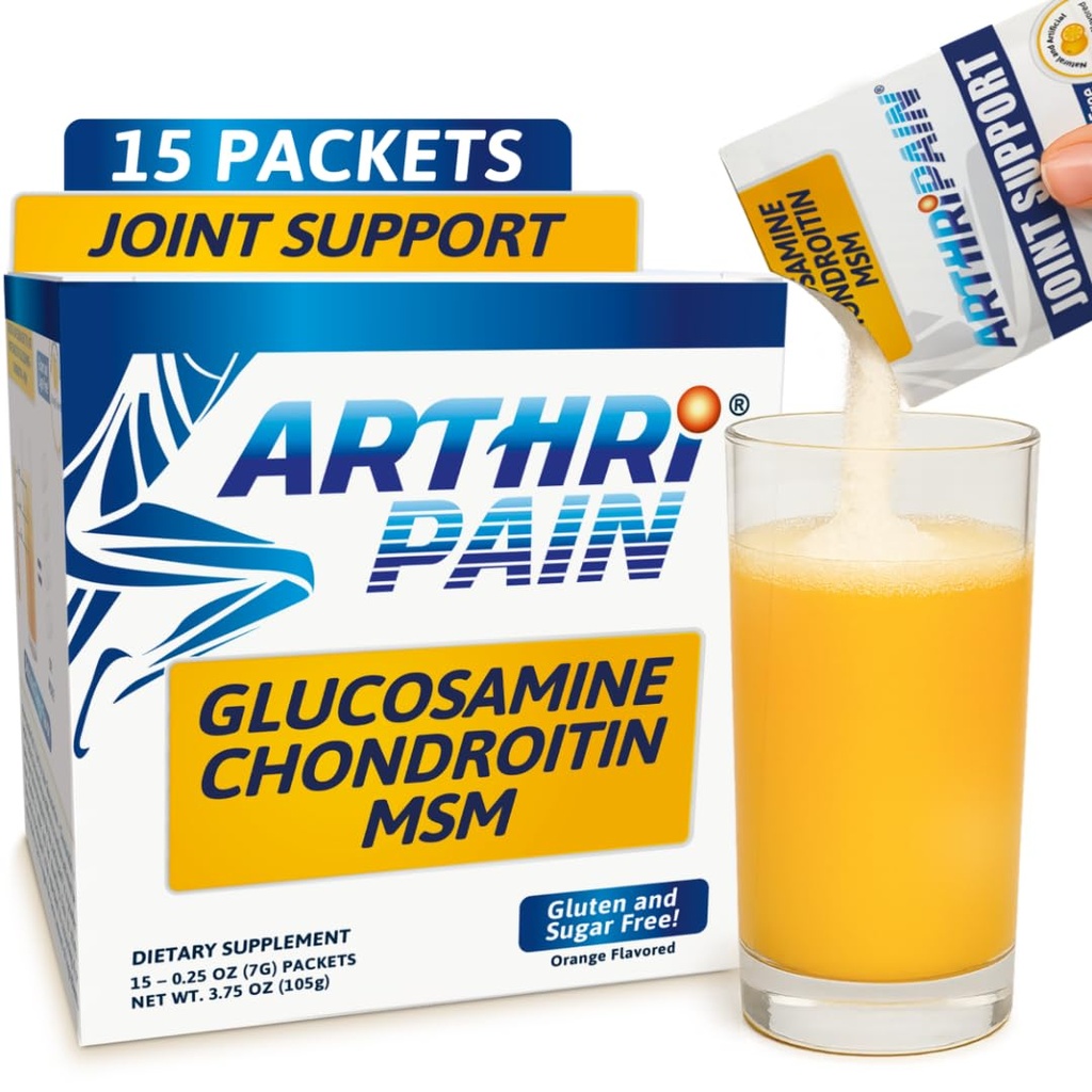 Arthripain – Joint support Cartilage Repair Supplement – Clinically Tested Joint Juice - Ligament Relief Support – Glucosamine Chondroitin MSM – Swollen Knee treatment –Sugar-Free – Made in US - 15ct