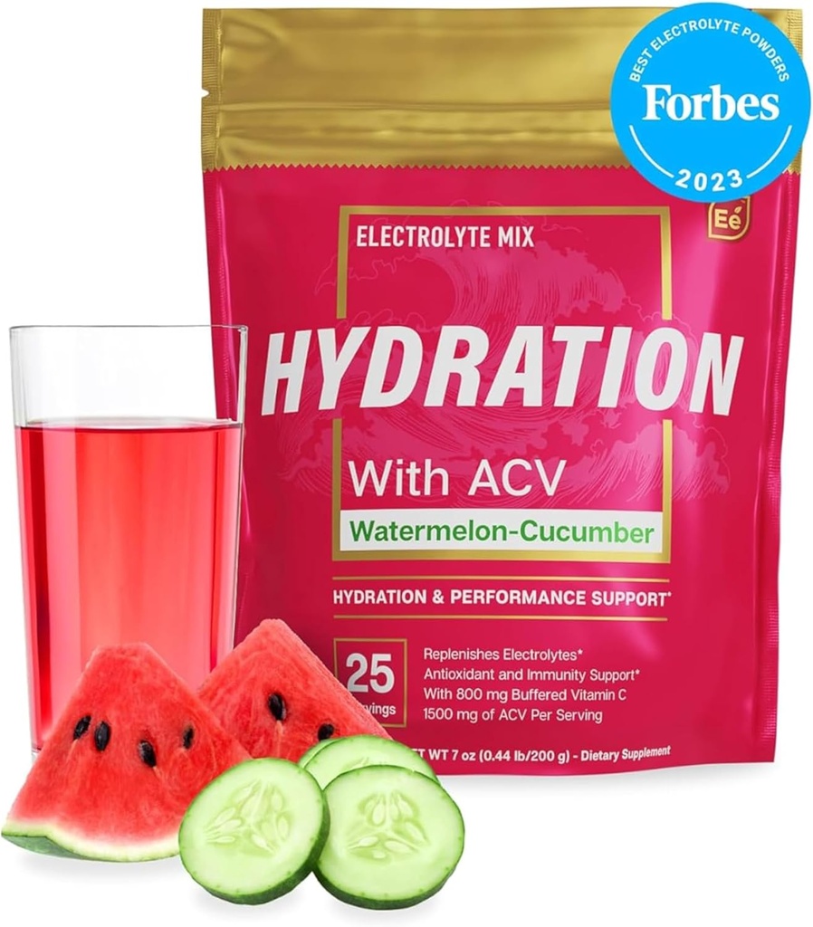 Essential Elements Hydration Packets - Watermelon Cucumber Pack - Sugar Free Electrolytes Toz Paketleri - Elektrolytes Toz No Sugar - Hydration Drink - ACV & Vitamin CC ile
