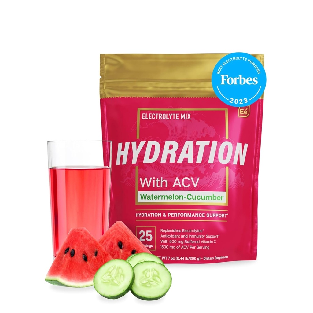 Essential Elements Hydration Packets - Watermelon Cucumber Pack - Sugar Free Electrolytes Toz Paketleri - Elektrolytes Toz No Sugar - Hydration Drink - ACV & Vitamin CC ile