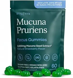 Dopamine Supplement - Sugar-Free Mucuna Pruriens Gummies (2g/serving) Enerji ve Focus Gummies - Potent Mucuna Pruriens Ekstradüksiyonu Calm Mood ve Motivasyon için Tamam, Vegan, Non-GMO, Gluten-Free, 60ct