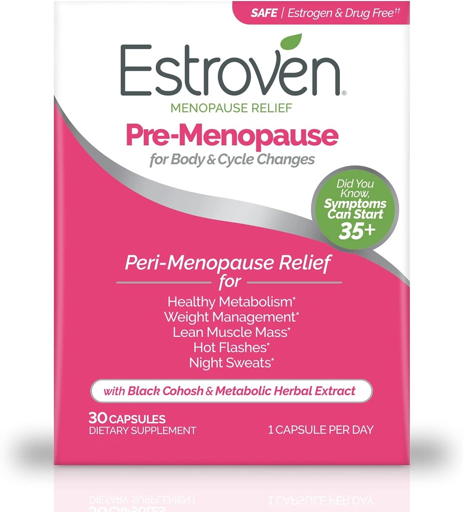 Estroven Pre-Menopause Relief, 30 Ct., Klinik olarak Proven Malzemeler, Menopause Relief artı Gece Ters & Hot Flash Relief, Drug-Free or Estrogen Free
