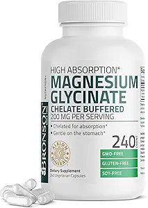 Bronson Magnezyum Glycinate 200 MG, Yüksek Absorpsiyon için, Cent On Stomach, Non-GMO, 240 Vegetarian Capsules