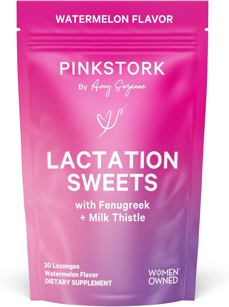 Pink Stork Lactation Sweets Supplement, Emziring Snacks with Fenugreek and Milk Butle to Support Mother Milk Supply - 30 Watermelon Candy Drops (Pazar May Vary)
