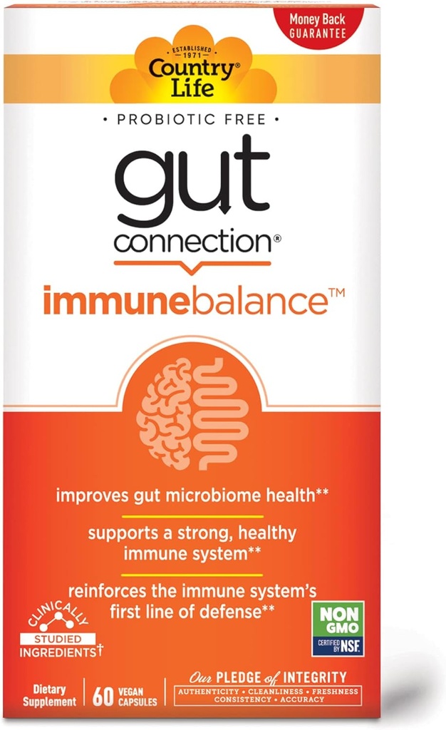 Ülke Life Gut Connection Immune Balance 60 Vegan Capsules, Sertifikalı Gluten Free, sertifikalı Vegan, Non-GMO Doğrulandı