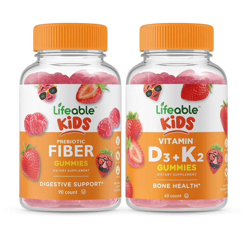Lifeable Prebiyotik Fiber Çocuklar + Vitamin D3 + Vitamin K2 Çocuklar, Gummies Sche - Great Tasting, Vitamin Supplement, Gluten Free, GMO Free, Chewable Gummy