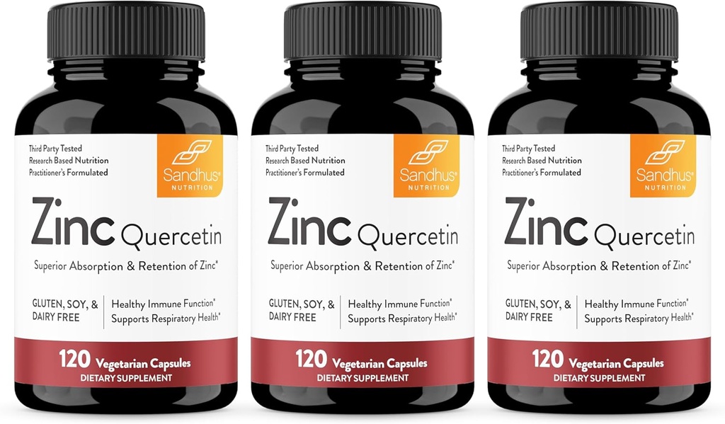 Sandhu'nun çinko Quercetin 120 Vegetarian Capsules (Pazar 3) | Antioksit Immune Support for Men and Women | Gluten, Soy, Dairy Free