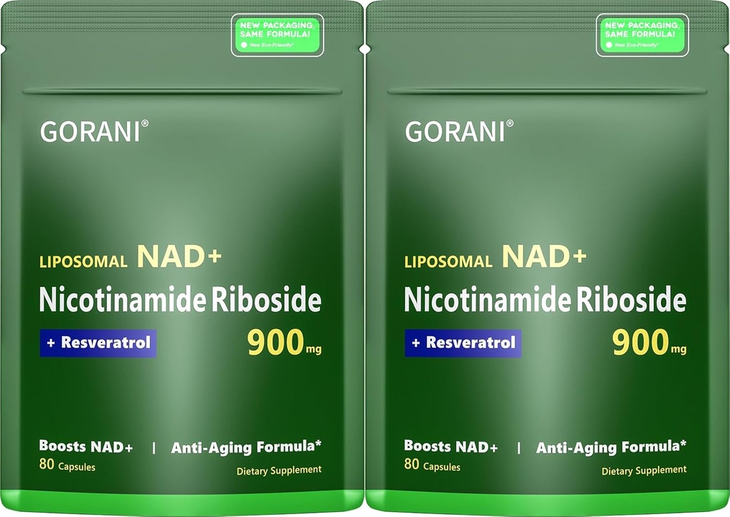 Gorani NAD+ Tamam 900MG – Nicotinamid Riboside, Liposomal Resveratrol & Quercetin – Destek Hücreleri Enerji ve Antioksit Sağlığı – 80 Capsules
