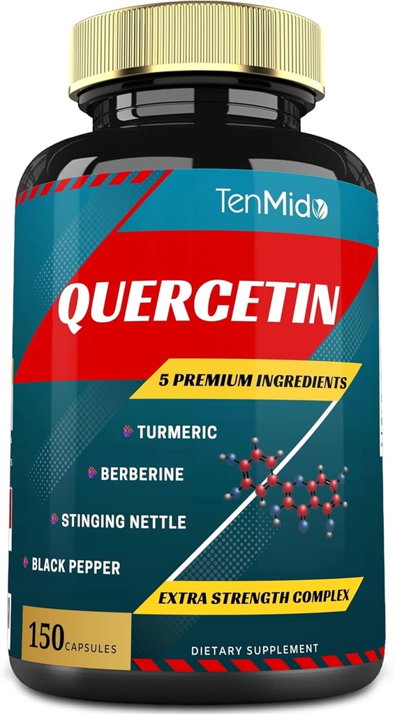 Quercetin Supplements Capsules - Supports Immune System & Heart Health, Antioksis with Berberine, Sting Nettle, Turmeric, Black Pepper - 150 Capsules - 5 Ay Supply