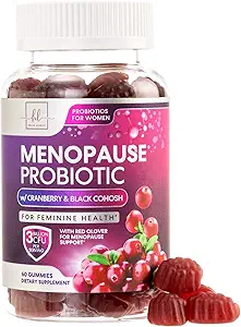 Kadınlar Gummies için Menopause Supplements - Black Cohosh, Cranberry 3 Milyar CFU Probiyotikleri - Hot Flashes için Tam Menopause Relief Balance, Vaginal Health Support - 60 Gummies