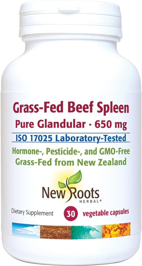 YENİ ROOTS HERBAL Grass-Fed Beef Spleen (30 Veg caps) 650 mg | Grass-Fed New Zealand Freeze pet Spleen Supplement | Supports Immunity, Spleen Function | Non-GMO caps)