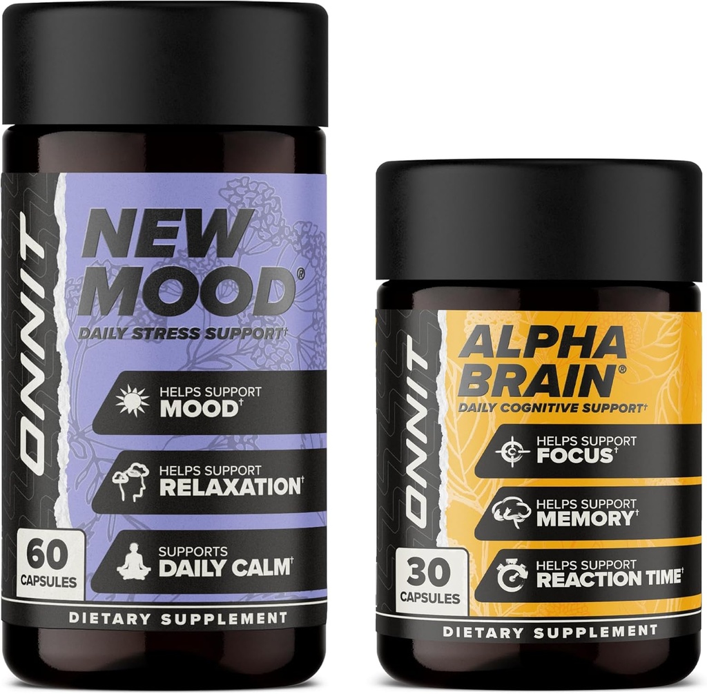 ONNIT Premium Alpha Brain Sche - Nootropic Brain Supplement (30 Count) for Focus, Concentration & Memory + New Mood Supplement for Stress Relief, Sleep and Mood (60) Count)
