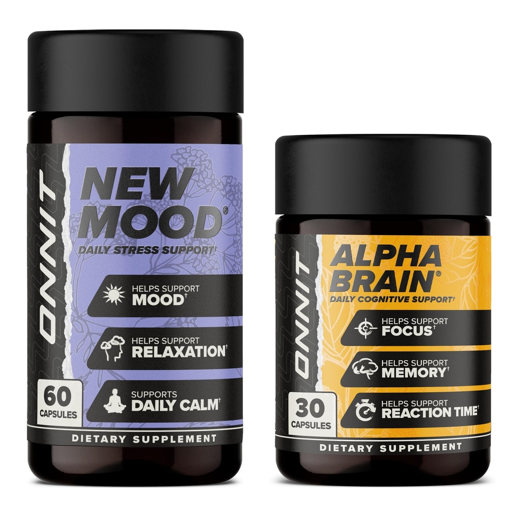 ONNIT Premium Alpha Brain Sche - Nootropic Brain Supplement (30 Count) for Focus, Concentration & Memory + New Mood Supplement for Stress Relief, Sleep and Mood (60) Count)