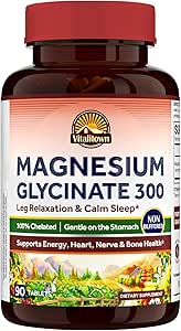 Vitalitown Magnezyum Glycinate | Chelated, Non Buffered 300 mg Elemental Magnezyum | En Bio kullanılabilir, Tam Reakt | Bone, Muscle, Calm, Sleep, Heart Healths | 90 Tablet, Non-GMO