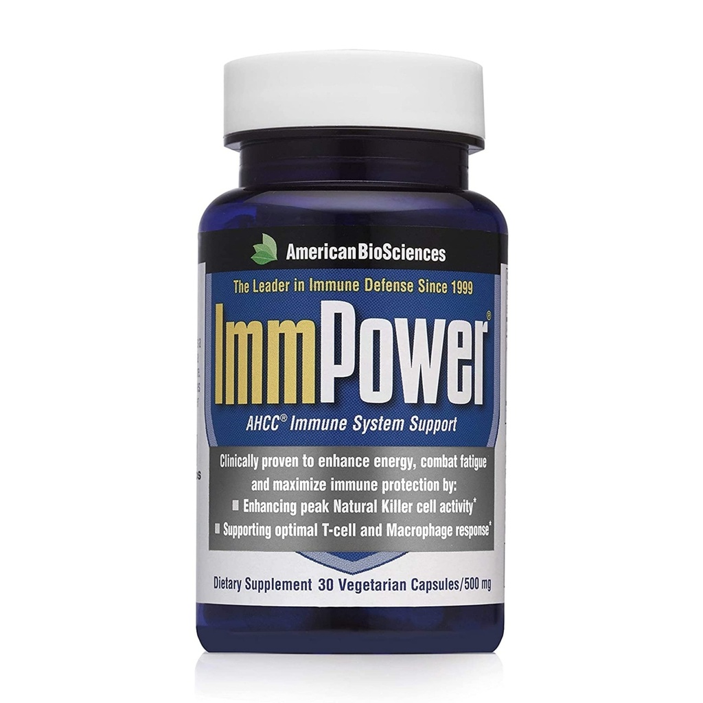 American BioSciences ImmPower AHCC Supplement, Vegetarian Capsules, Enhanced Immune Support, Natural Killer Cell Activity and Cytokine Production, 500 milligrams per Capsule (30 Count)