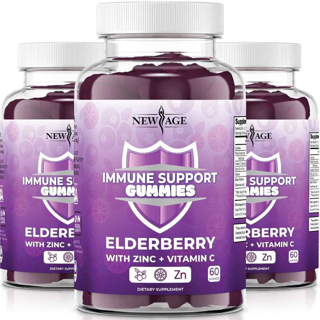 NEW AGE Immune System Support Gummies - Sambucus Black Elderberry Gummies with Vitamin C and çinko (Immune Support 180 Gummies)