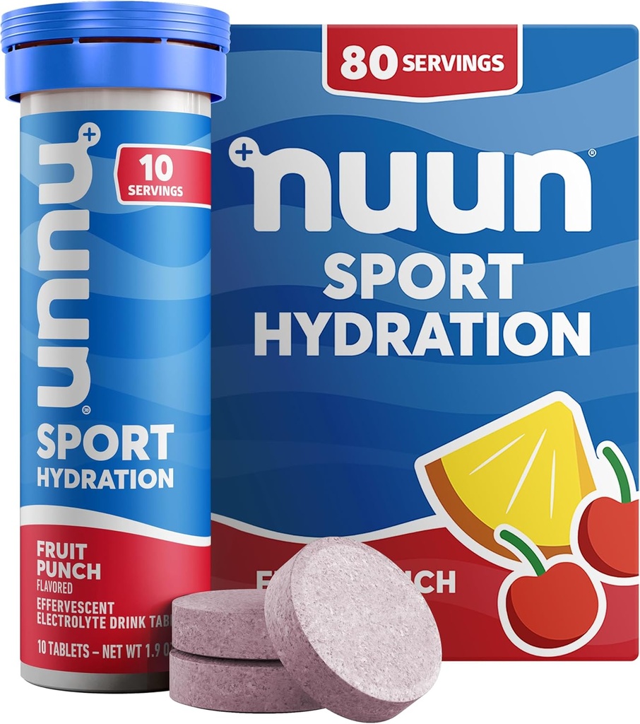 Nuun Sport Electrolyte Tabletleri, Magnezyum, Pyum, Chloride & sodyum, Gluten Free & Vegan, Fruit Punch, 8 Pack (80 Toplamı)