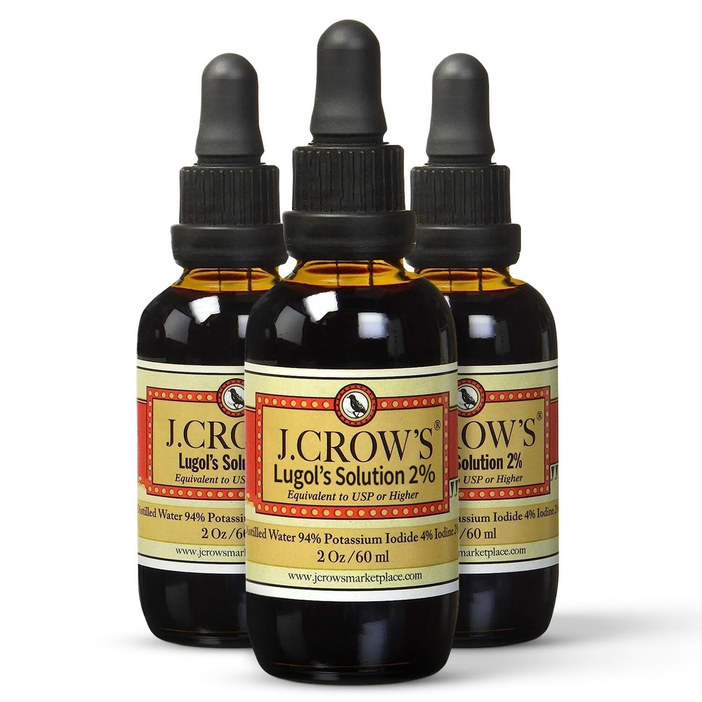 J.CROW'S® Lugol's Solution of Iodine 2 oz (3 Şişeler) - Premium Iodine & P Properties Iodide Liquid, Gluten &, Alkol Özgür Doğal Brine Ekstraksiyon, Açıklama yok