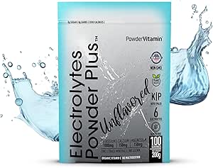 PowerVitamin Unflavored Electrolytes Toz No Sugar for Daily Energy - Keto Electrolytes - 1000 mg P Properties, 120 mguba, Magnezyum, No Stevia, 100 Hizmet