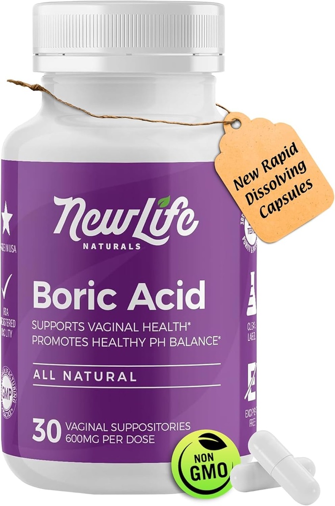 NewLife Naturals - Βορικό οξύ Υποθεσίες για τις γυναίκες χάπια ισορροπίας pH - 600mg - Γυναικεία φροντίδα - Κολπική ODOR Iching απαλλαγή BV 