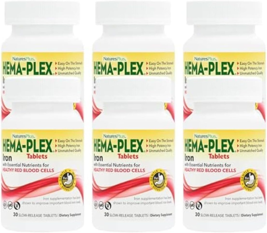 NaturesPlus Hema-Plex Iron - 30 Sustained Release Tabletleri, 6-85 mg Elemental Iron - Total Blood Health - C & Bioflavonoids - Vegan, Gluten Free - 180 Toplam Hizmetler