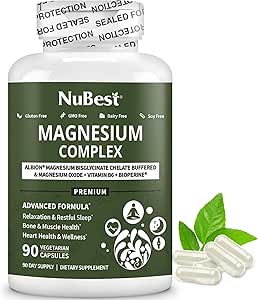 Magnezyum Glycinate Chelate Kompleksi Albion Magnezyum Bisglycinate Chelate, B6 & BioPerine for Bone, Muscle, Natural Sleep, Nerve Function, Brain ATM | 1 Ay Supply