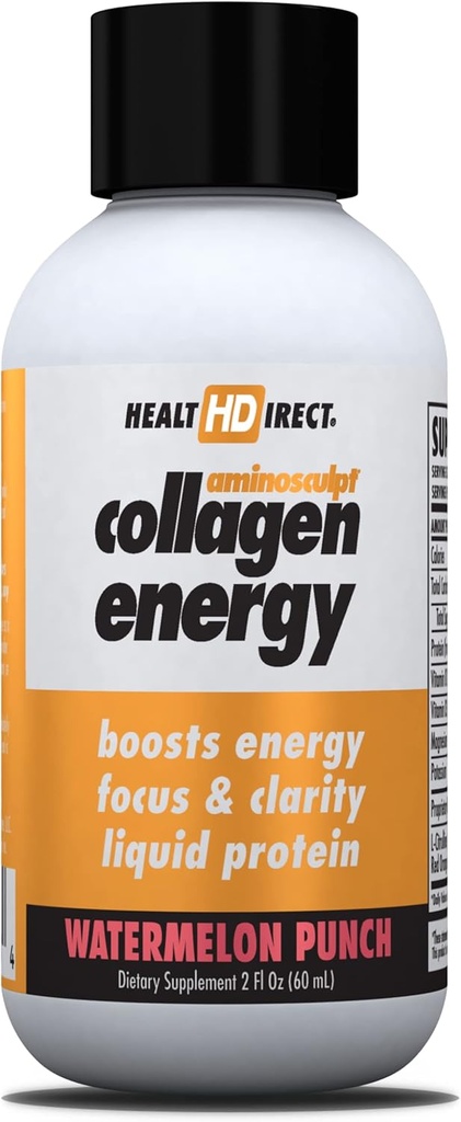 ΥΓΕΙΑ DIRECT - AminoSculpt Collagen Energy - Υγρό κολλαγόνο για την ενυδάτωση, την κυκλοφορία, την ενέργεια - Βιταμίνη Β12, Ηλεκτρολύτες, L-Citrulline, Amla - Watermelon Punch - 12 Pack (Fl Oz), 12 Υπηρεσίες