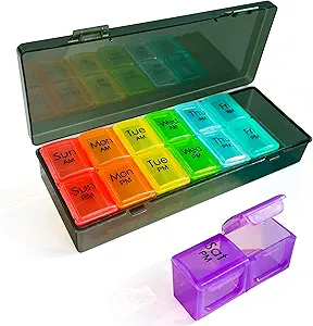 Haftalık Pill Organizer 2 Times a Day-Am Pm Pill Organizer 7 Day, Pill Cases Organizers 7 Day with separate Container, Case for Fish Oils, Vitamin, Supplements