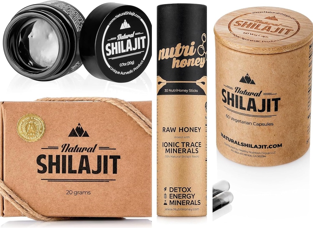 NATURAL SHILAJIT Machinery 20G, Shilajit Honey Sticks 30 Count Capsules 60 Count Capsules