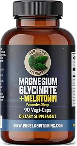 Γλυκινικό μαγνήσιο με μελατονίνη 3 mg - 90 Vegan Caps by Pure Lab Vitamins - Helps with Jet Lag and Sleep Cycles 🍁 Made in Canada