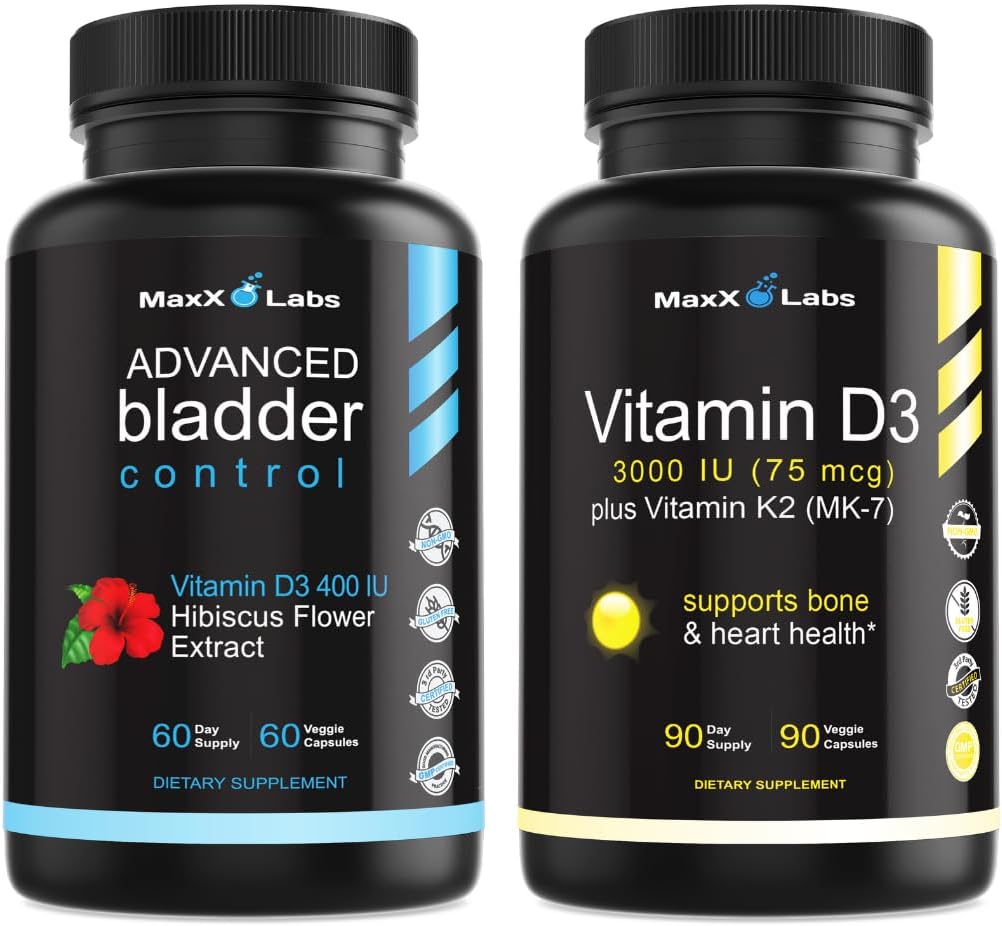 Advanced Bladder Control Συμπληρώματα για γυναίκες & άνδρες 60Ct + βιταμίνη D3 K2 3000 IU με βιταμίνη K ως MK-7 από Natto Υποστήριξη υγιή οστά, δόντια, καρδιά & ανοσοποιητική λειτουργία 90Ct