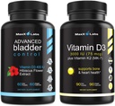 Advanced Bladder Control Συμπληρώματα για γυναίκες & άνδρες 60Ct + βιταμίνη D3 K2 3000 IU με βιταμίνη K ως MK-7 από Natto Υποστήριξη υγιή οστά, δόντια, καρδιά & ανοσοποιητική λειτουργία 90Ct