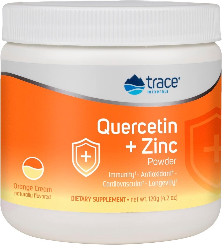 Trace Minerals Quercetin Plus Çinko Toz - Immune Desteği için Antioksi Supplement - Mineral Supplement Aids Cardiovascular Health - Vitamin C & Ionic - Orange Cream, 120g (30 hizmet)