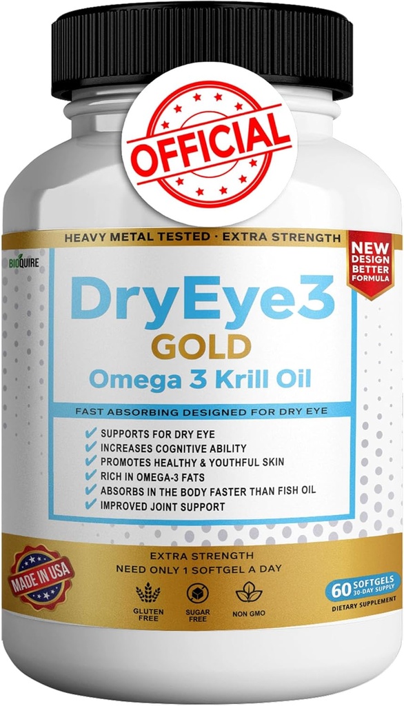 Kuru Eye 3 Gold Omega 3 Krill Oil Extra Strength, 60 Softgels, Kuru Eye Support, Non-GMO, Gluten Free, Sugar Free (1)