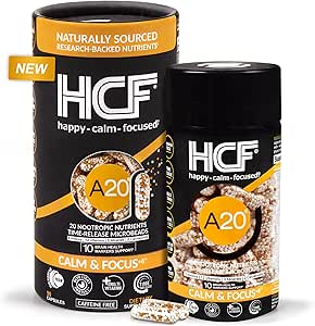 HCF A20 Microbead Brain Health Supplements for Adults for Memory, Focus, Calm, Mood, Alertness, Προσοχή, Όραμα, Ύπνος, Ανοσοποιητικό Σύστημα, 20 Premium Nootropic Nutrients Multivitamin & 7 Advances® Tech