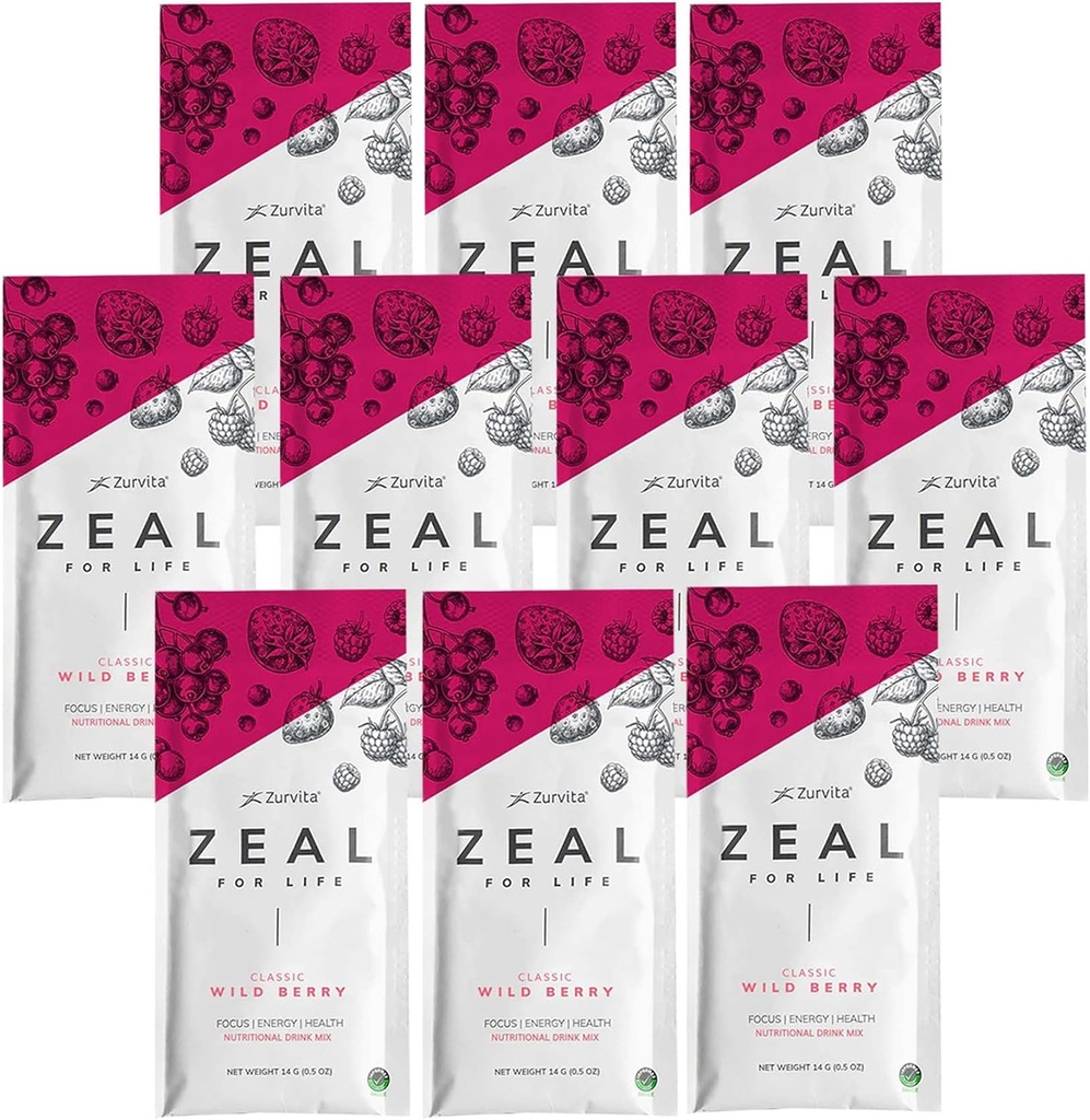 Zurvita - Life Wellness Mix - Wild Berry (Classic) Flavor - Gluten-Free, Vegan, Vitaminler ve Mineraller ile - 10 Single Packets