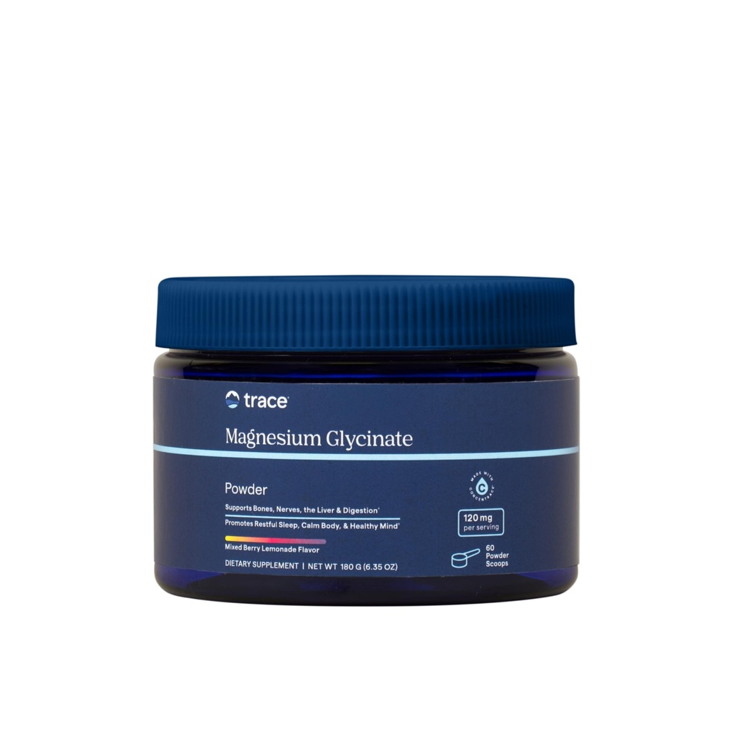 Trace Minerals Μαγνήσιο Γλυκινικό 120mg - Κόνις Mix to Support Digestive Health - Βοήθεια για τον ύπνο και την χαλάρωση των μυών - Υψηλής απορρόφησης συμπλήρωμα μαγνησίου - μικτή λεμονάδα μούρου, 180g (60 Servings)