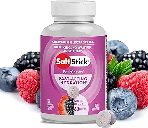 SaltStick Electrolyte FastChews - 120 karma Berry Chewable Electrolytes - Koşu ve Hydration için Salt Tabletler, Electrolyte Chews - 120 Kont