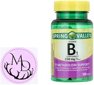 Spring Valley Vitamin B1 Tablets Συμπλήρωμα διατροφής, 250 mg, 100 Count + Dri Store Sticker.