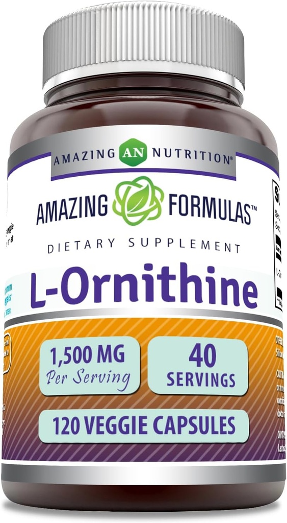 Amazing Formulas L-Ornithine 1500 Mg Per Veggie Capsules Supplement | Non-GMO | Gluten Free | Made in USA (120 Count)