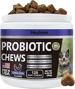 Köpekler için probiyotikler, Yeast Balance, Itchy Skin Itchy Ears, Gut Health, Allergies, Immunity, Dog Probiyotiks and Digestive Enzymes with Prebiyotiks - Reduce Diarrhea (Chicken, 120 Chews)