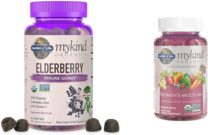 The Life Organics Elderberry Gummies for Yetişkinler & Çocuklar - Immune Support Supplement with Organic Fruit & Organics Women 40+ Gummy Vitamins - Berry - Sertifikalı Organik Organik Meyve & Organik Vitaminler - Berry