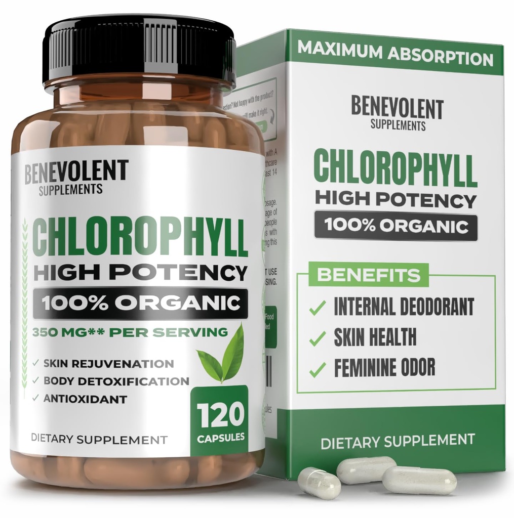 Benevolent Nourishment Chlorophyll Supplement, Detox & Immune Support, Internal Deodorizer, Capsules