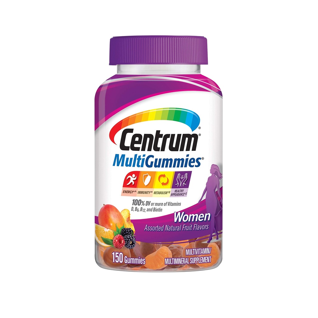Centrum MultiGummies Gummy Multivitamin for Women, Multivitamin/Multimineral Supplement with Vitamin D3, B Vitaminleri ve Antioksis, Assorted Fruit Flavor - 150 Kont