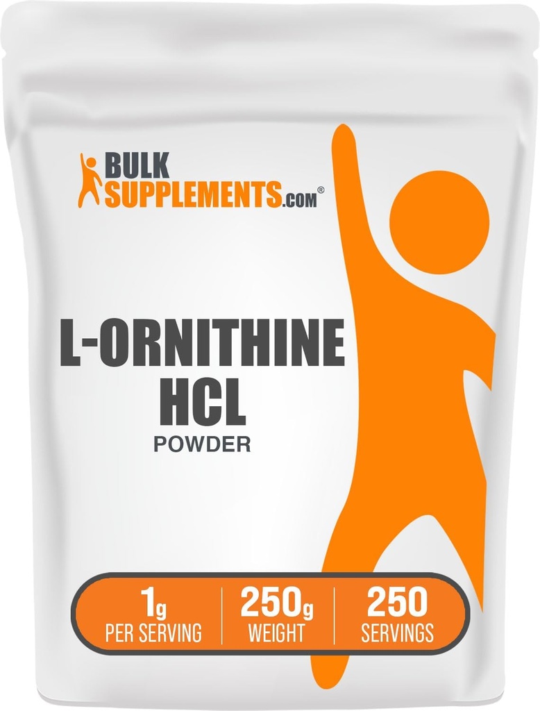 BulkSupplements.com L-Ornithine HCl Powder - Ornithine Supplement, Amino Acids Supplement - Gluten Free, 1g per Serving, 250g (8.8 oz) (Pack of 1)