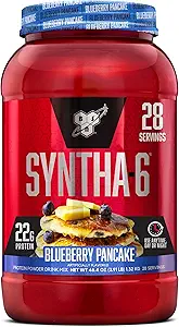 BSN SYNTHA-6 Premium Protein Powder με 6g Fiber, Whey Protein, Micellar Casein, Milk Protein Isolate Blend, 5g Fat, Blueberry Pancake, 28 Servings (Packaging May Vary)