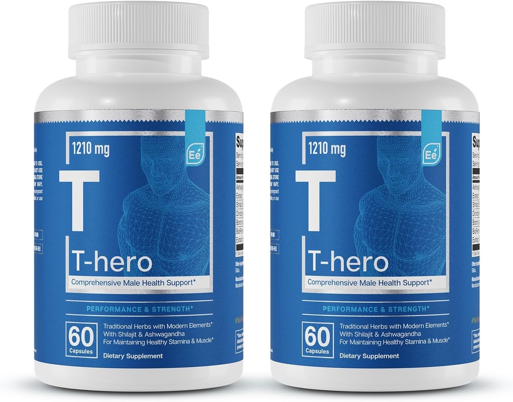 Temel Elements T-Hero - Erkekler için Günlük testosteron Desteği - Ashwagandha, Shilajit, Boron, DIM - 60 - 30 Hizmetler (2-Pack)