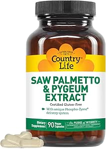 Country Life Saw Palmetto & Pygeum Extract - Prostate Health Supplement for Men's Health - Sağlıklı Urinary Tract Function, 90 Capsules