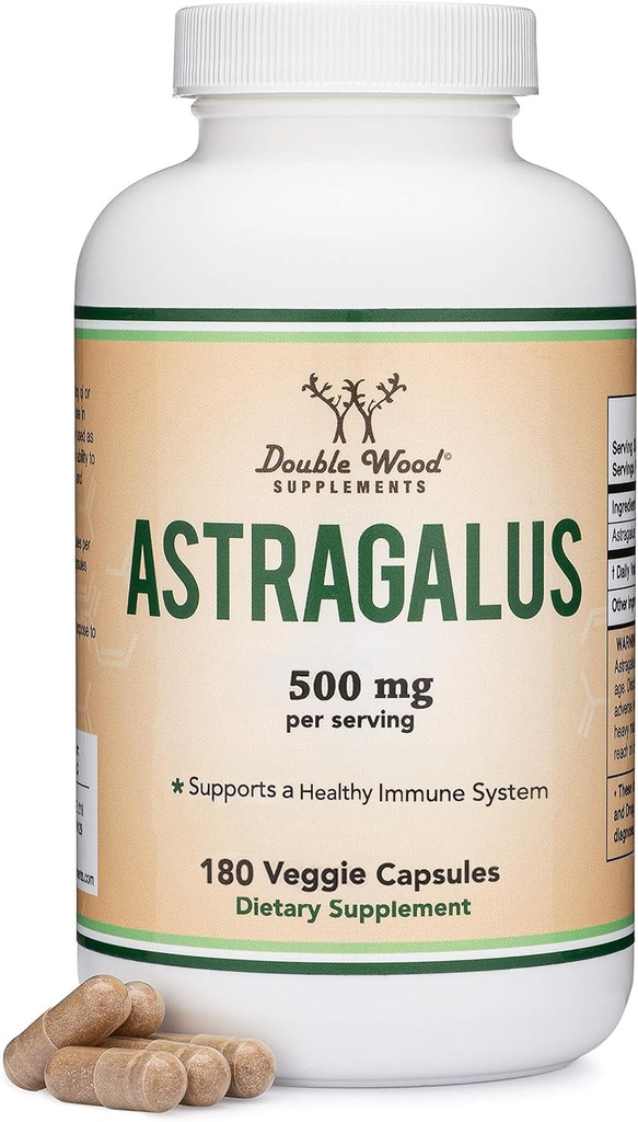 Çift Wood Supplements Immune Boosting Astragalus 500 mg 180 Capsules - Flavonoids ve Polysaccharides - Non-GMO, Gluten Free, Third Party Tested