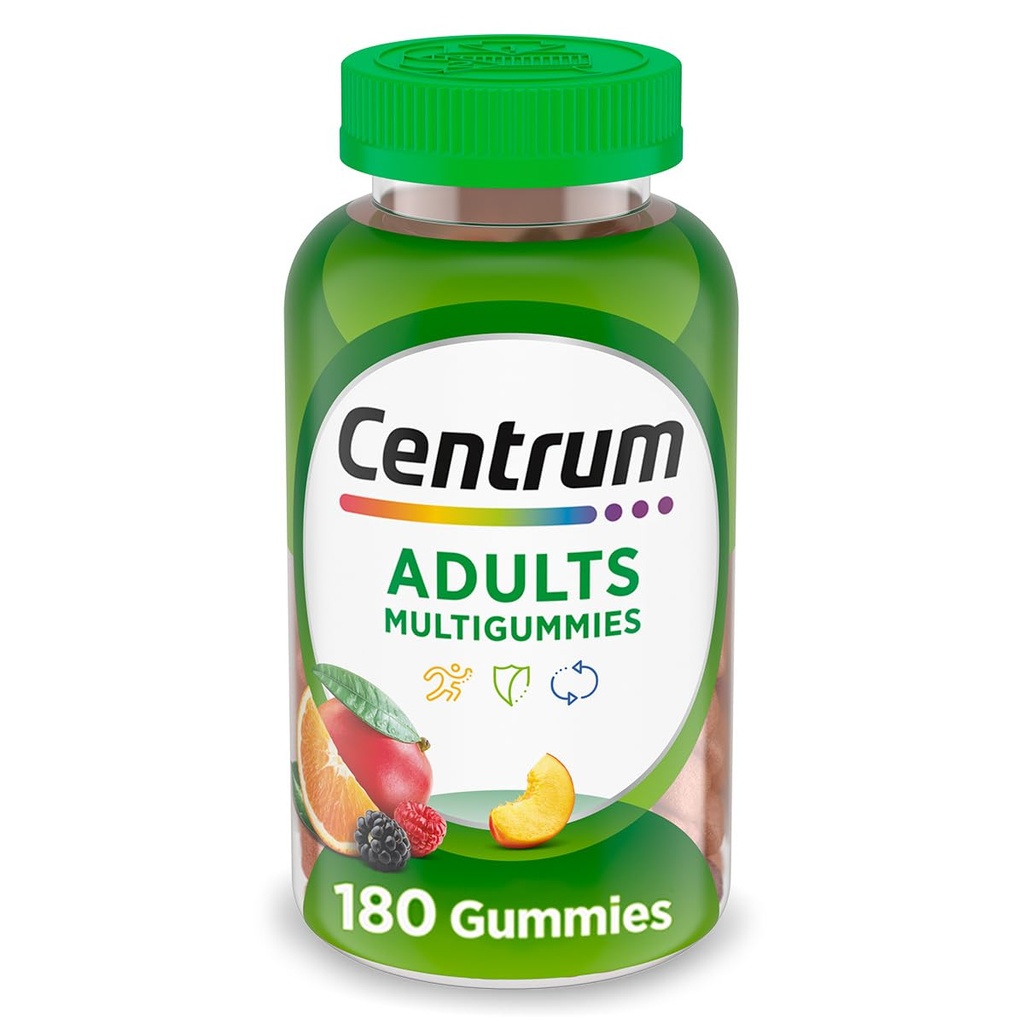 Centrum MultiGummies Gummy Multivitamin for Yetişkinler, Multivitamin/Multimineral Supplement with Vitamins D, B ve E, Assorted Fruit Flavor - 180